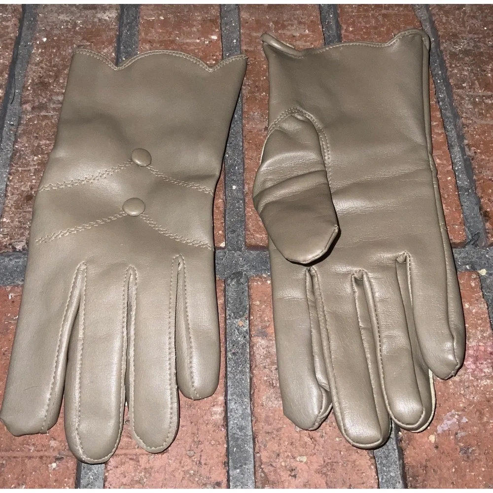 Vintage Womens Faux Leather Brown Gloves Fleece Lined‎ Size M/L